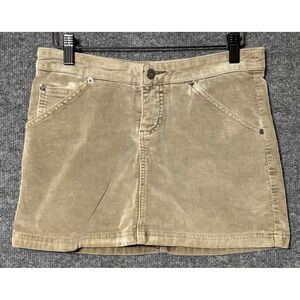 Vintage Y2K GUESS  Corduroy Mini Skirt Tan Size 26 Pockets Stretch